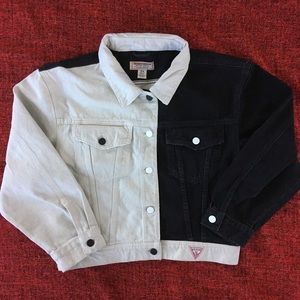 two tone jean jacket black and blue